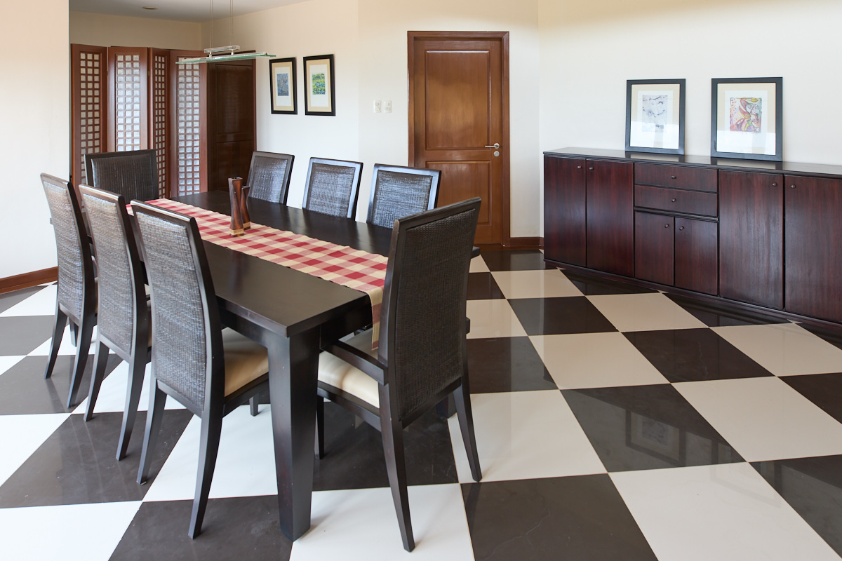 Dining table with eight chairs