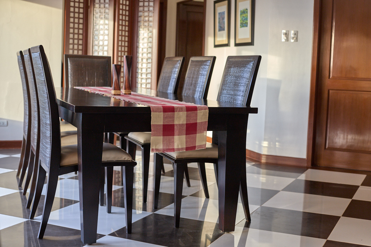 Solid-wood dining table with chairs